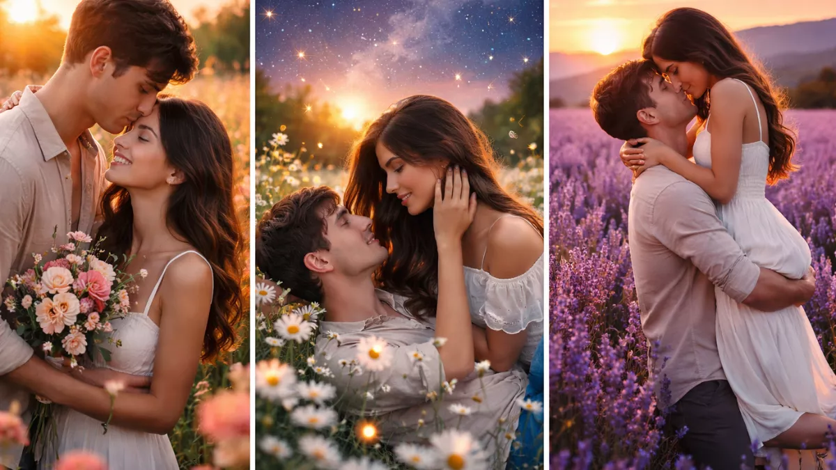 Top 15 Gemini Couple Romantic Flower Field Photos Prompts in 4K HD That Feel Magical and Real